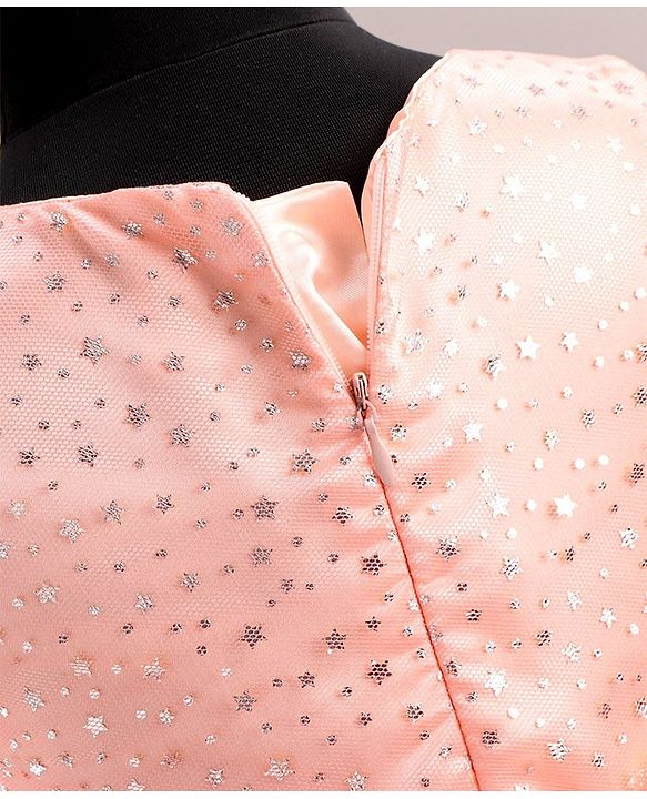Babyhug Sleeveless Party Wear Frock With Glitter Print - Peach