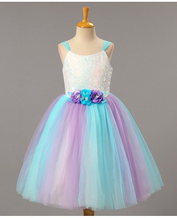 Babyhug Sleeveless Sequinned Party Wear Gown With Flower Applique - Purple