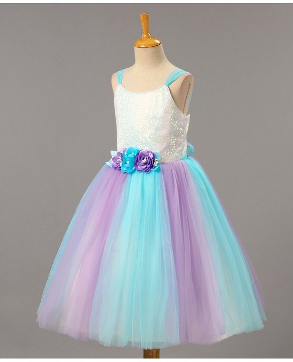 Babyhug Sleeveless Sequinned Party Wear Gown With Flower Applique - Purple