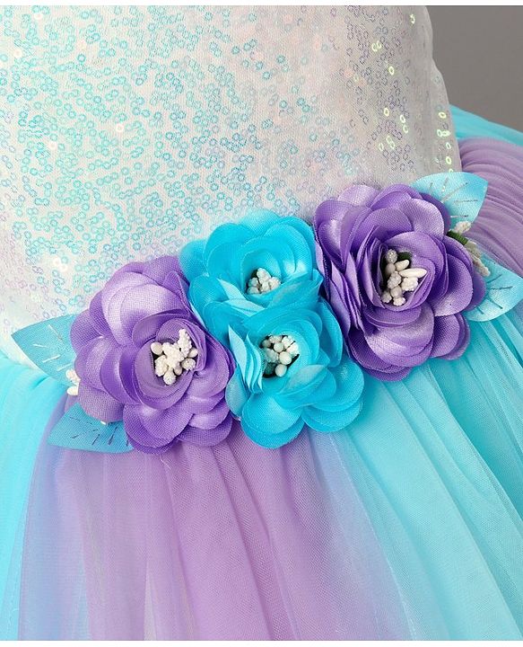 Babyhug Sleeveless Sequinned Party Wear Gown With Flower Applique - Purple