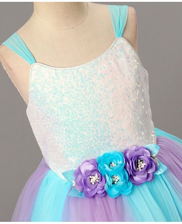Babyhug Sleeveless Sequinned Party Wear Gown With Flower Applique - Purple