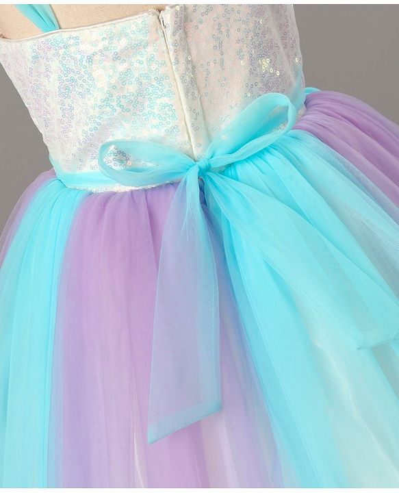 Babyhug Sleeveless Sequinned Party Wear Gown With Flower Applique - Purple