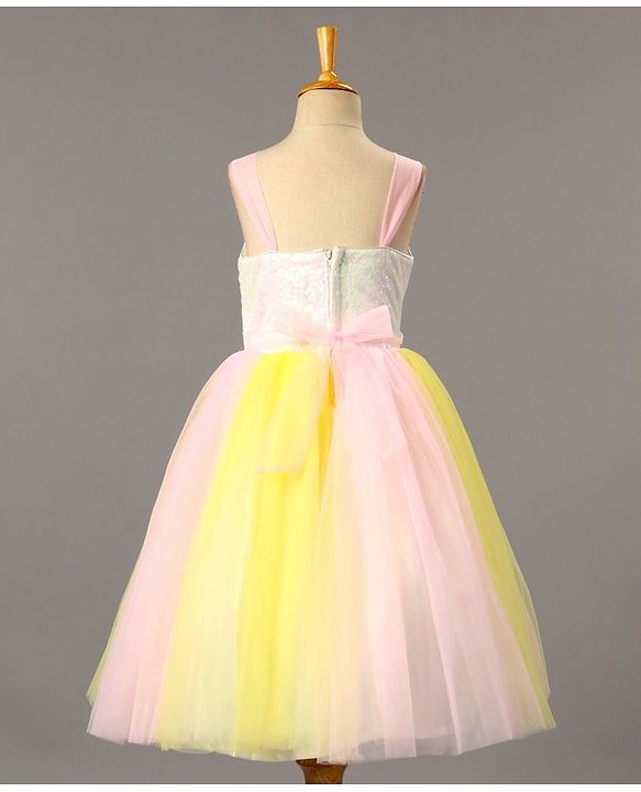 Babyhug Sleeveless Sequinned Party Wear Frock With Flower Applique - Pink