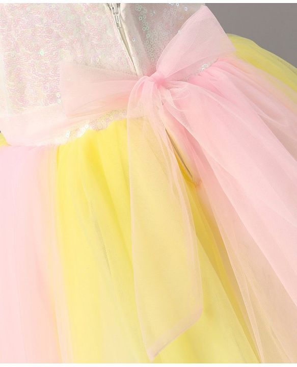 Babyhug Sleeveless Sequinned Party Wear Frock With Flower Applique - Pink
