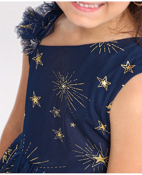 Babyhug Sleeveless Foil Detailing Party Frock - Navy