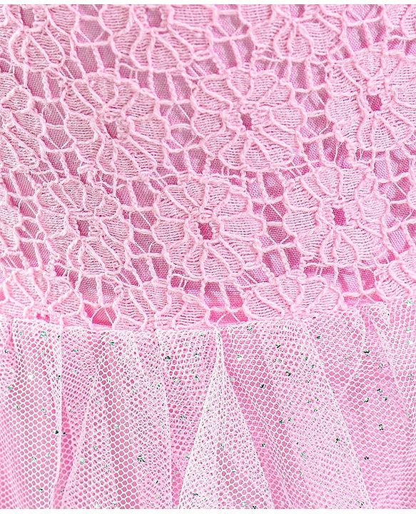 Babyhug Sleeveless Party Wear Frock Floral Embroidery & Glitter Print- Light Pink