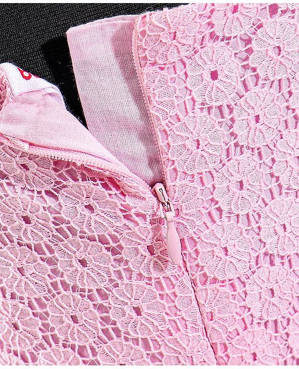 Babyhug Sleeveless Party Wear Frock Floral Embroidery & Glitter Print- Light Pink