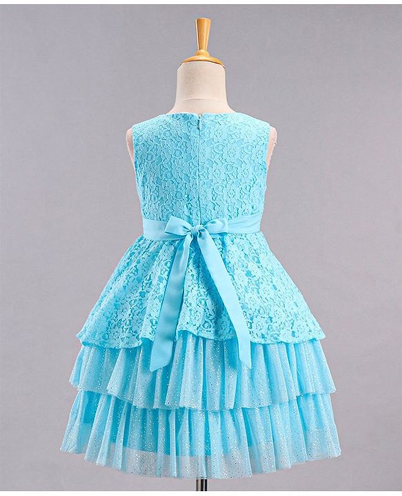 Babyhug Mesh Sleeveless Embroidery Frock - Sky Blue
