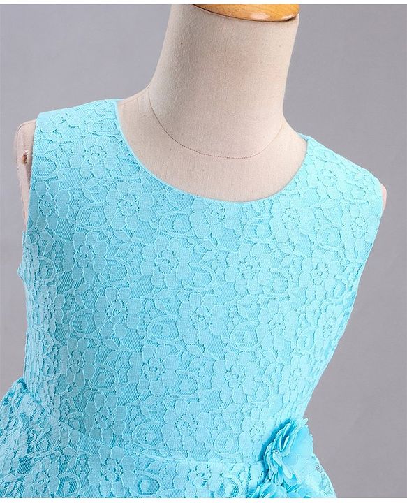Babyhug Mesh Sleeveless Embroidery Frock - Sky Blue