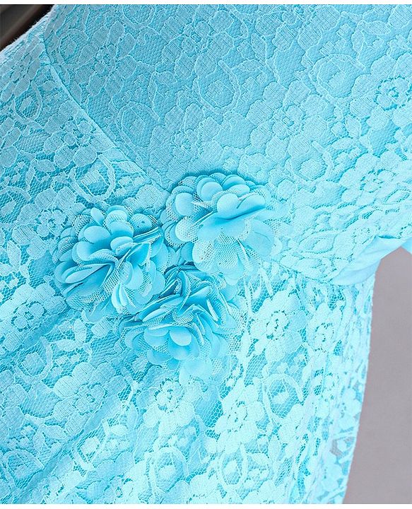 Babyhug Mesh Sleeveless Embroidery Frock - Sky Blue