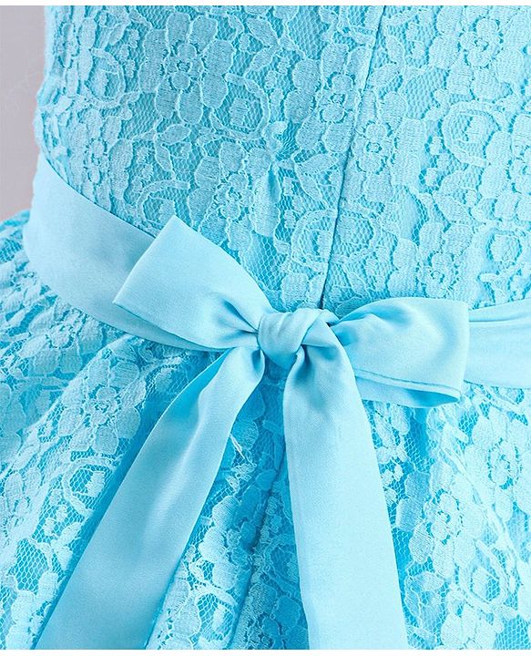 Babyhug Mesh Sleeveless Embroidery Frock - Sky Blue