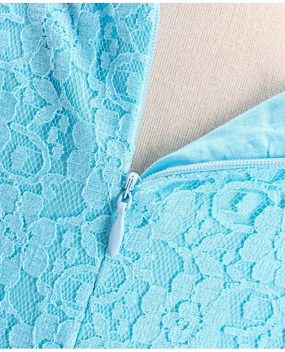 Babyhug Mesh Sleeveless Embroidery Frock - Sky Blue