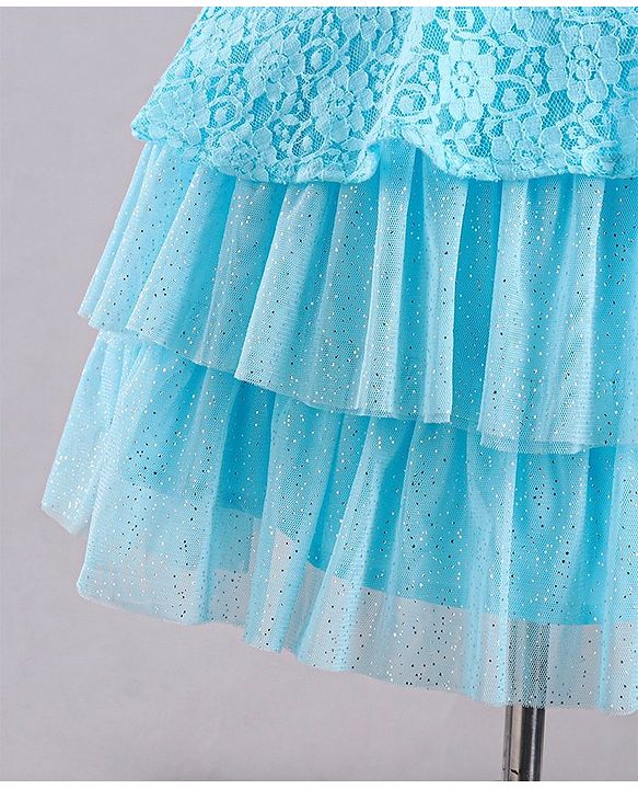 Babyhug Mesh Sleeveless Embroidery Frock - Sky Blue