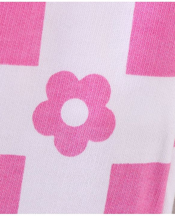 Pine Kids Cotton Full Length Lounge Pants Cubical Print- Pink