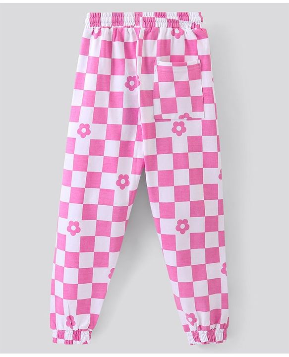 Pine Kids Cotton Full Length Lounge Pants Cubical Print- Pink