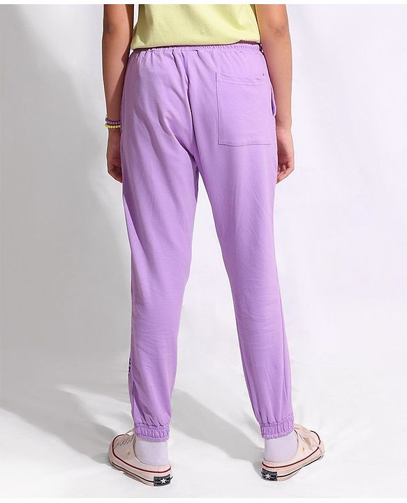 Pine Kids 100% Cotton Knit Full Length Bio Washed Lounge Pant With HD & Foil Print - Purple