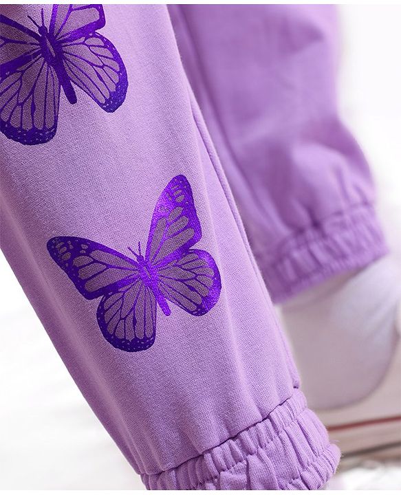 Pine Kids 100% Cotton Knit Full Length Bio Washed Lounge Pant With HD & Foil Print - Purple