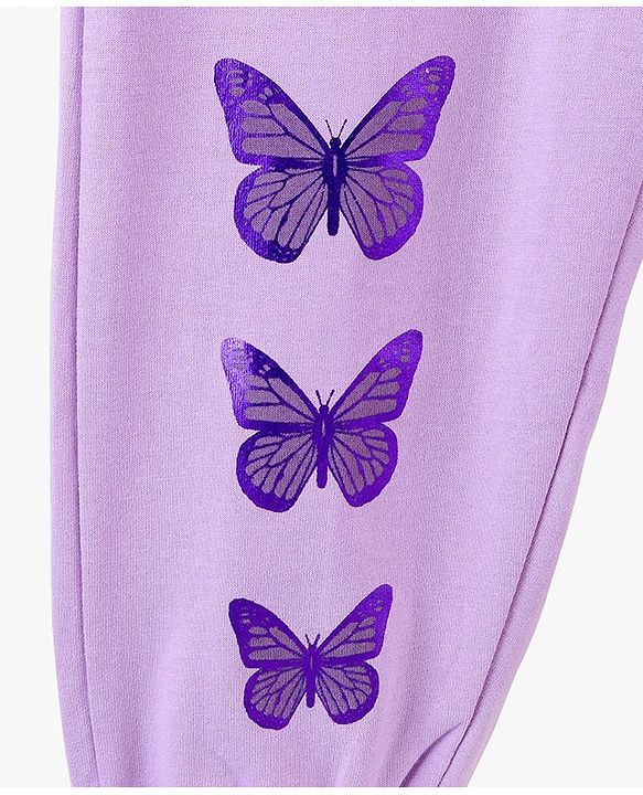 Pine Kids 100% Cotton Knit Full Length Bio Washed Lounge Pant With HD & Foil Print - Purple