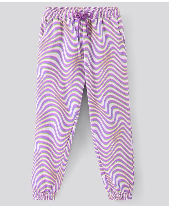 Pine Kids Cotton Knit Full Length Wave Printed Lounge Pant - Purple