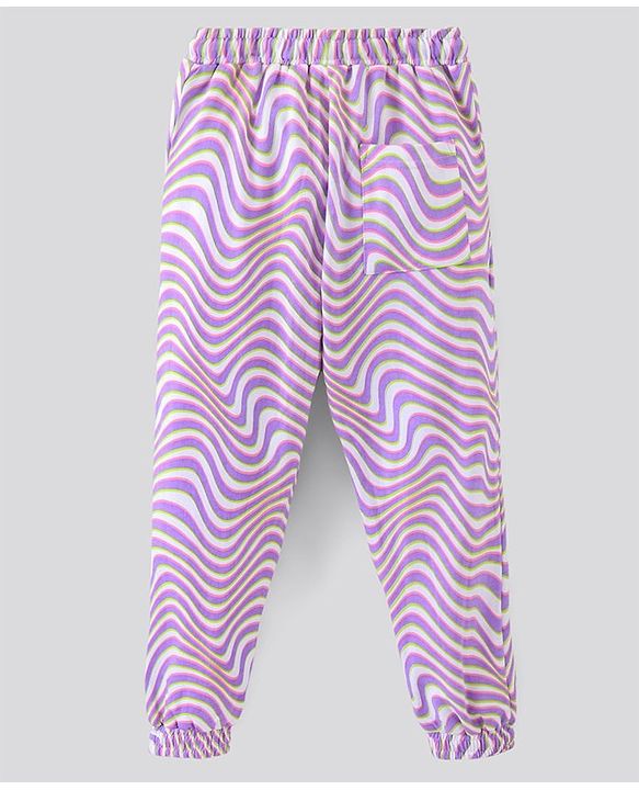 Pine Kids Cotton Knit Full Length Wave Printed Lounge Pant - Purple