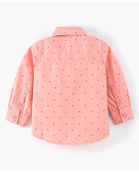 Babyhug Full Sleeves Party Wear Shirt With Bow Trophy Print - Peach