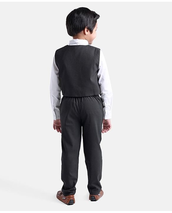 Babyhug WovenCotton Full Sleeves Shirt & Trousers With Waistcoat & Bow - Black