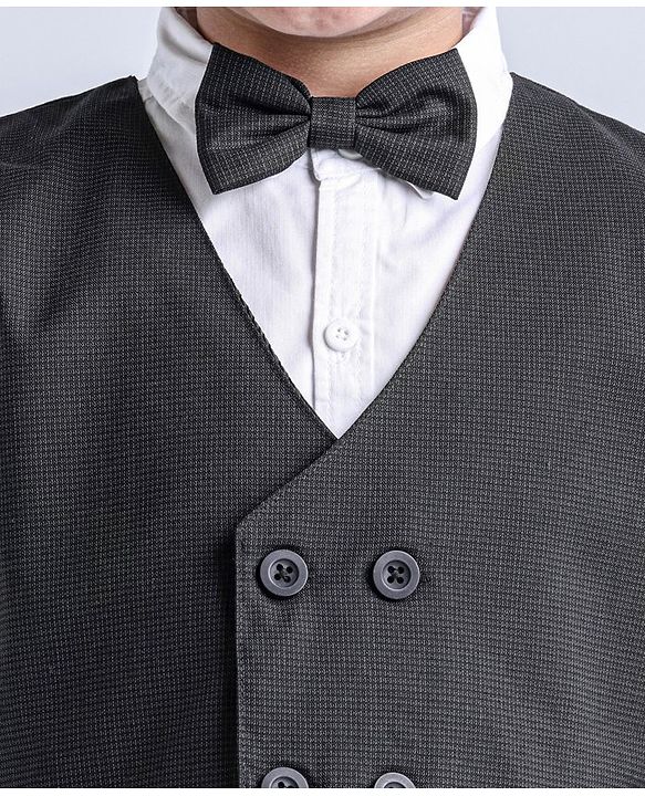 Babyhug WovenCotton Full Sleeves Shirt & Trousers With Waistcoat & Bow - Black