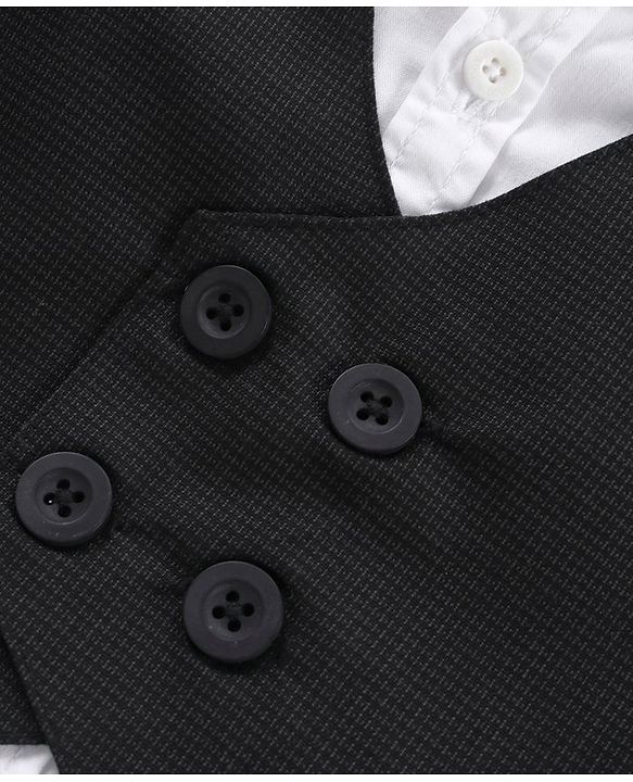 Babyhug WovenCotton Full Sleeves Shirt & Trousers With Waistcoat & Bow - Black