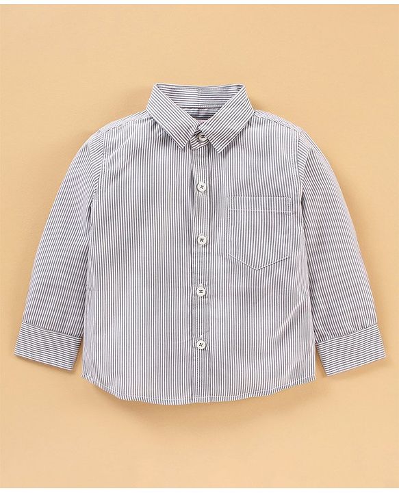 Babyhug Woven Full Sleeves Shirt & Trouser With Bow - Grey