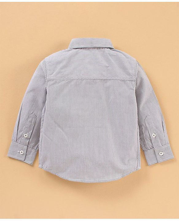 Babyhug Woven Full Sleeves Shirt & Trouser With Bow - Grey