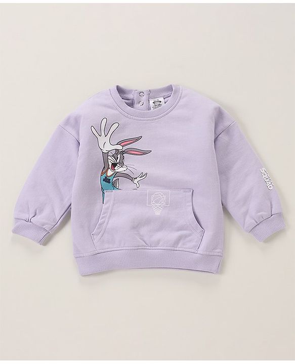 Babyhug Full Sleeves Knit Sweatshirt  Space Jam Print- Purple