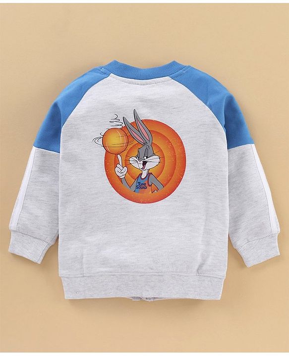 Babyhug Raglan Full Sleeves Front Open SPACE JAM Sweat Jacket with Looney Tunes Print - Grey