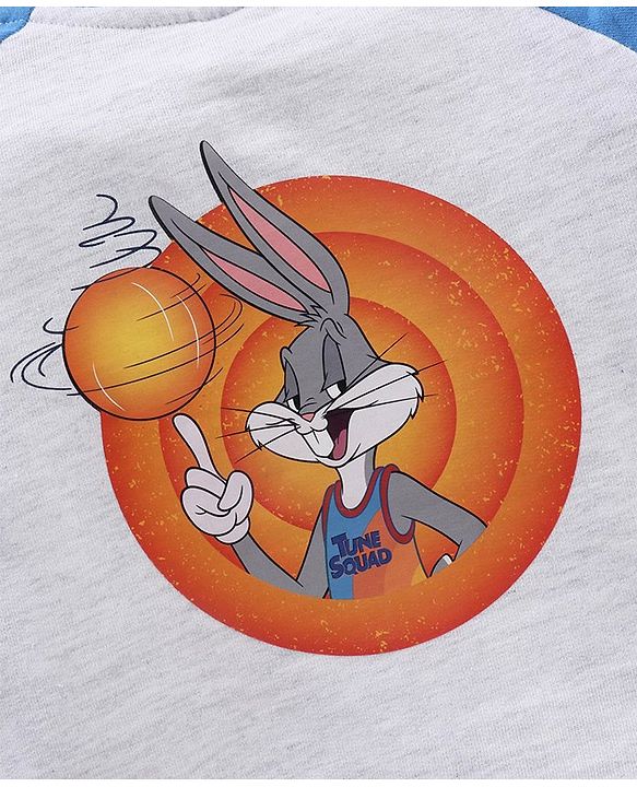 Babyhug Raglan Full Sleeves Front Open SPACE JAM Sweat Jacket with Looney Tunes Print - Grey