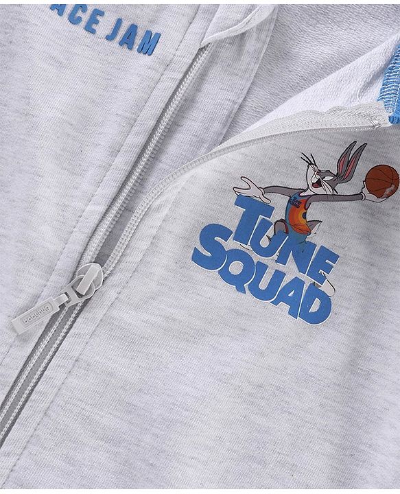 Babyhug Raglan Full Sleeves Front Open SPACE JAM Sweat Jacket with Looney Tunes Print - Grey