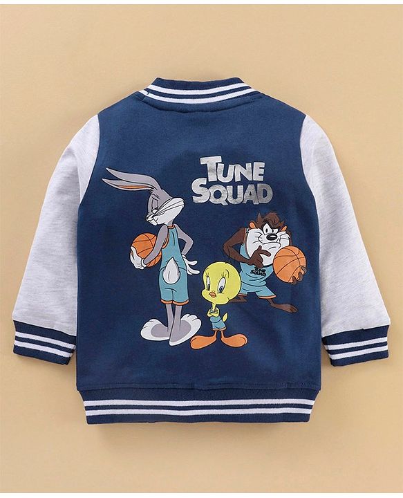 Babyhug Full Sleeves SPACE JAM Bomber Sweat Jacket with Foil Print - Navy Blue