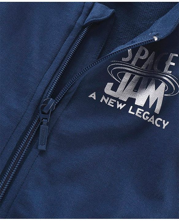 Babyhug Full Sleeves SPACE JAM Bomber Sweat Jacket with Foil Print - Navy Blue