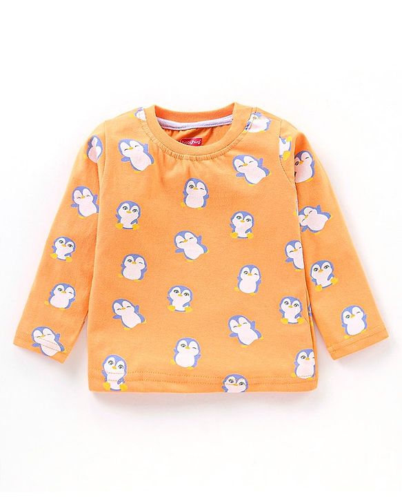 Babyhug Full Sleeves T-Shirt Penguin Print Pack of 3 - Orange & Blue