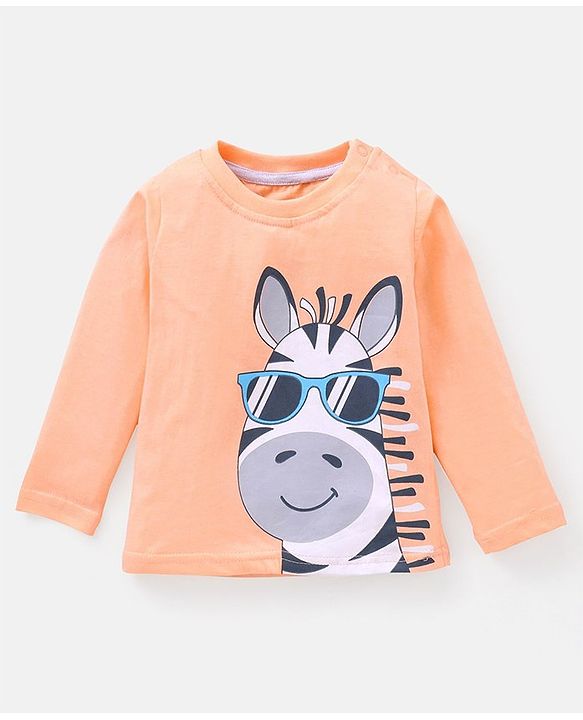 Babyhug Cotton Full Sleeves T-Shirt With Zebra Print - Coral
