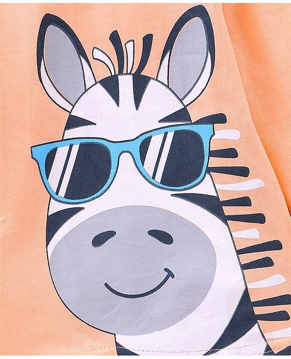 Babyhug Cotton Full Sleeves T-Shirt With Zebra Print - Coral
