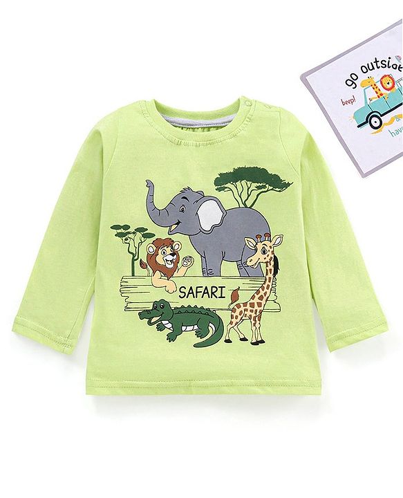Babyhug Full Sleeves Cotton Tee Animal Print- Green