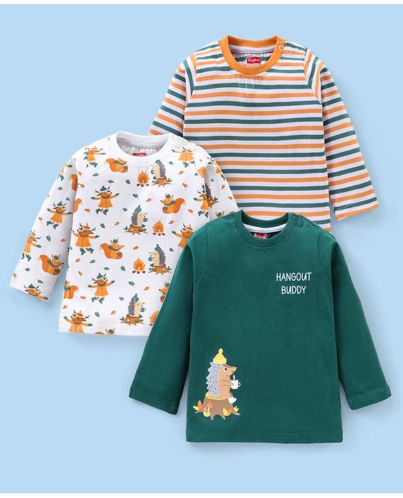 Babyhug Cotton Full Sleeves Stripes T-Shirts Pack of 3 - Multicolor