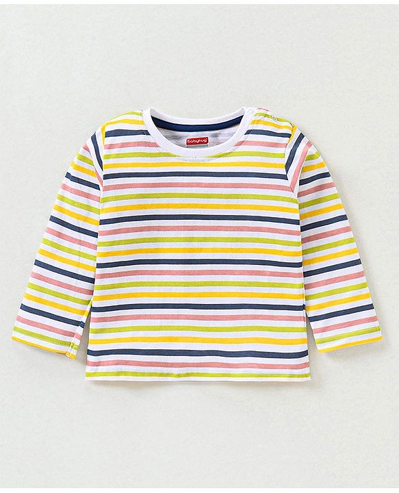 Babyhug Cotton Full Sleeves T-Shirt Striped Pack of 5 - Green & Blue