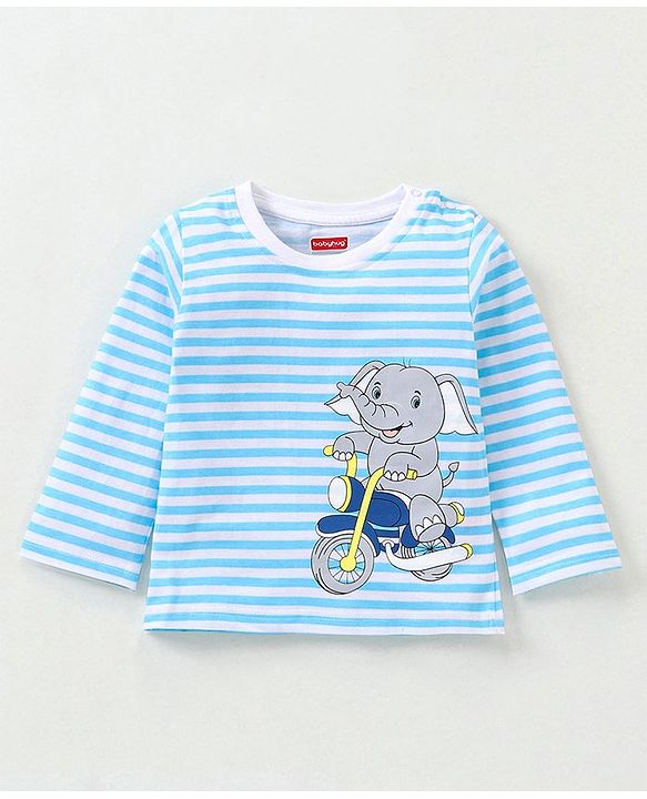 Babyhug Cotton Full Sleeves T-Shirt Striped Pack of 5 - Green & Blue