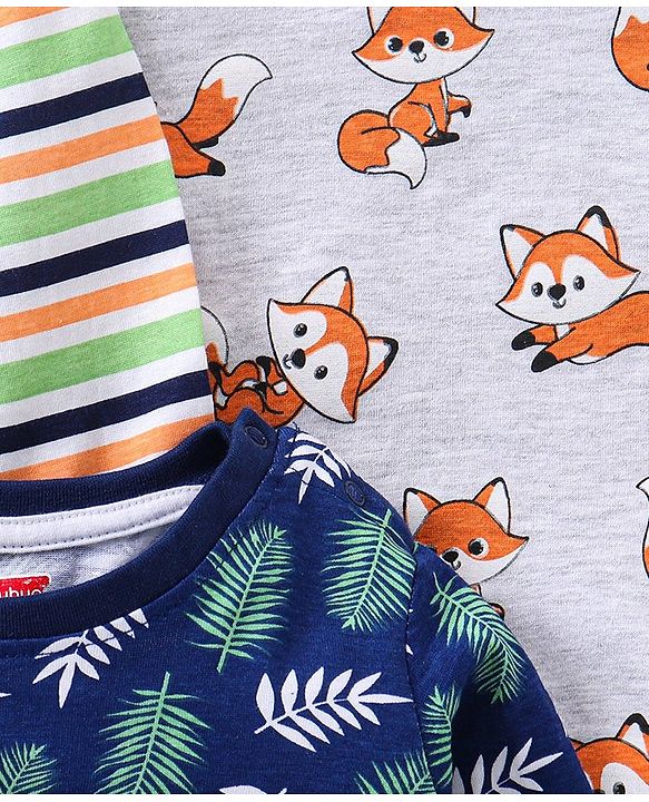 Babyhug Cotton Full Sleeves T-Shirt Fox Print Pack of 5 - Blue & Orange