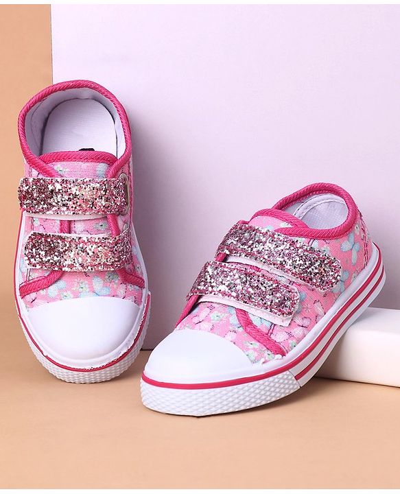 Cute Walk by Babyhug Casual Shoes With Velcro Closure Butterfly Print- Fuchsia
