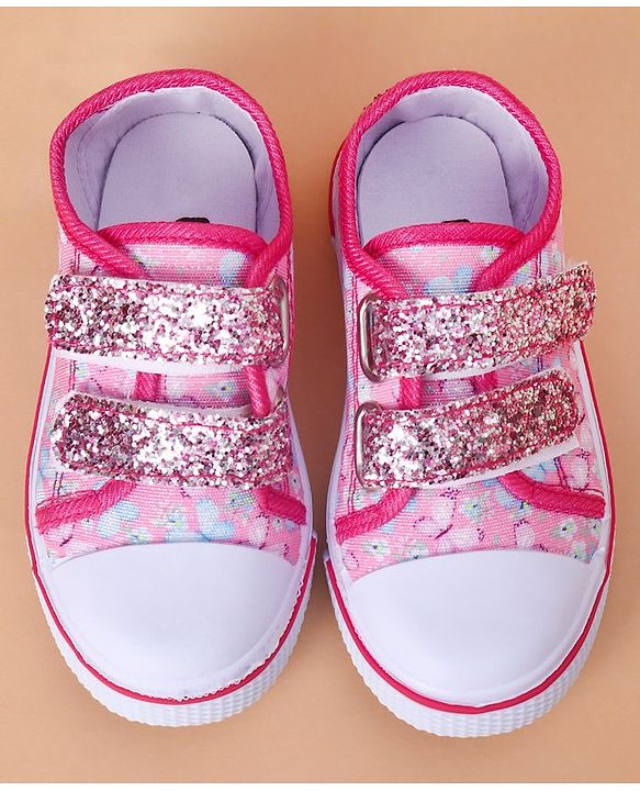 Cute Walk by Babyhug Casual Shoes With Velcro Closure Butterfly Print- Fuchsia