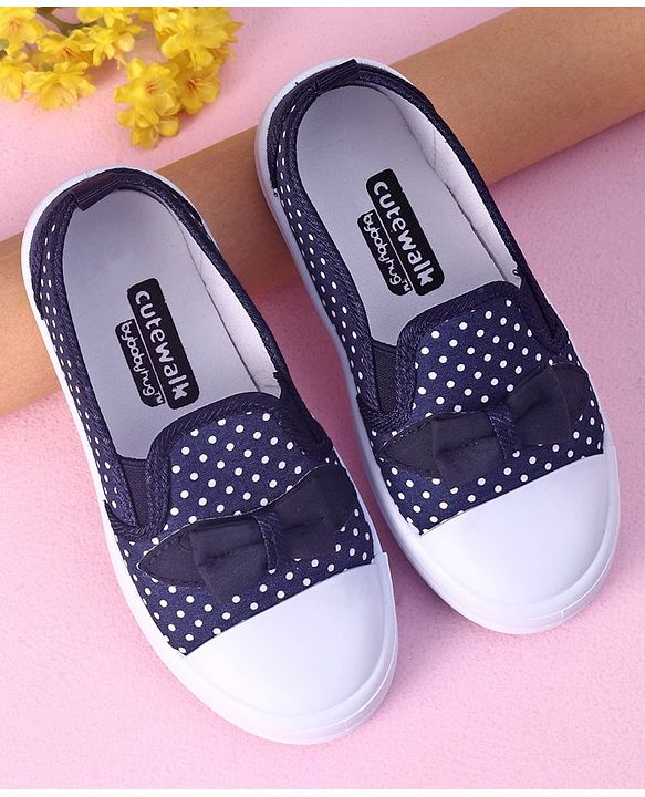 Cute Walk by Babyhug Slip On Casual Shoes Polka Dot Print with Bow - Navy