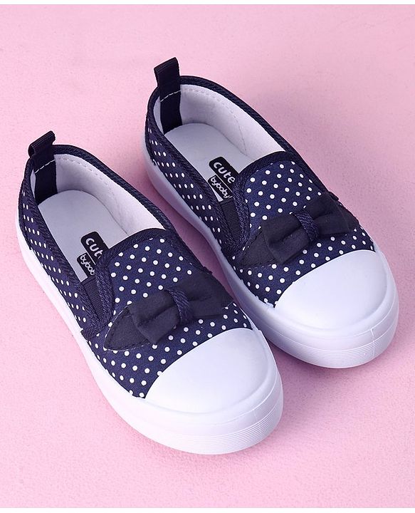 Cute Walk by Babyhug Slip On Casual Shoes Polka Dot Print with Bow - Navy