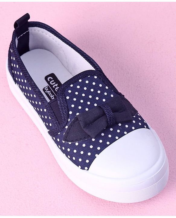 Cute Walk by Babyhug Slip On Casual Shoes Polka Dot Print with Bow - Navy