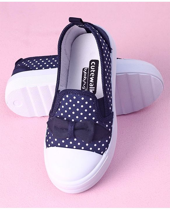 Cute Walk by Babyhug Slip On Casual Shoes Polka Dot Print with Bow - Navy